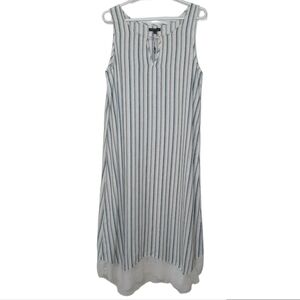 For Cynthia Linen Blend Striped Midi Dress Sleeveless Tank Womens Size M New